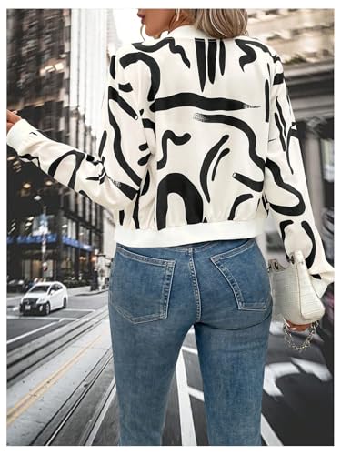 SweatyRocks Women's Graphic Zip Up Long Sleeve Bomber Jacket Fall Shacket Coat Lightweight Outerwear2