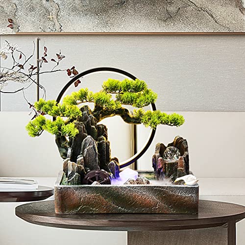 Fontaine de table décorative cascade résine et bonsaï pour décoration maison