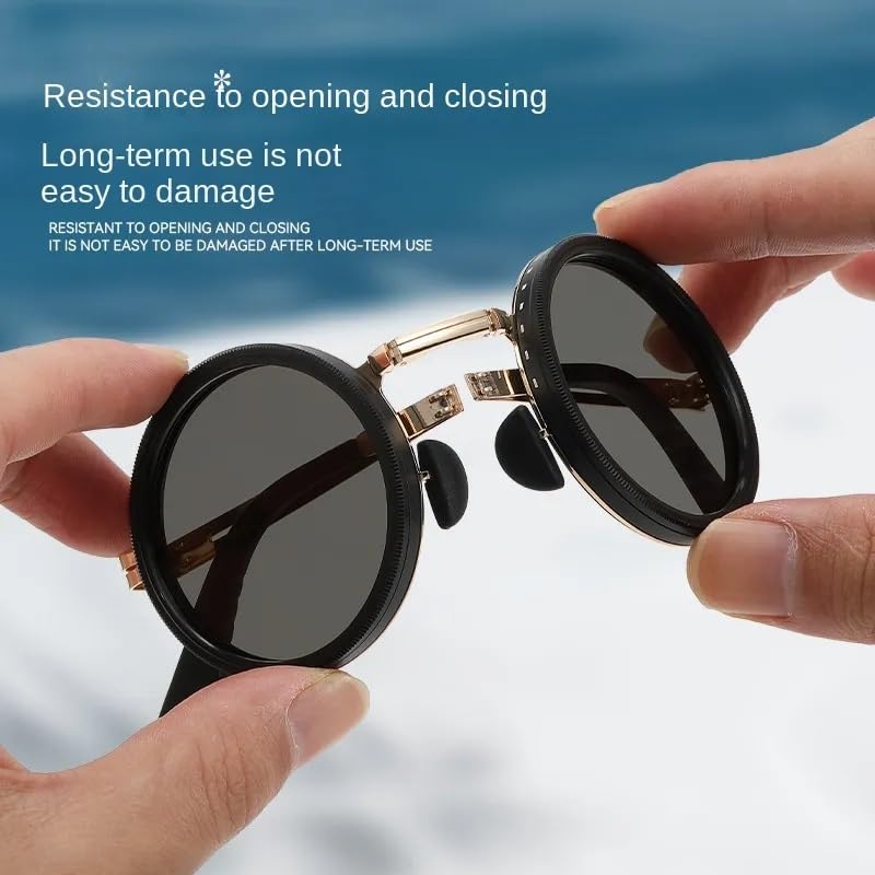 Image of Adjustable Tint Sunglasses, 1-9 Gear Adjustable Polarized Sunglasses with ND Filter Lenses, Round Black Lens for Men & Women, UV Protection for Driving, Fishing, and Outdoor Use.