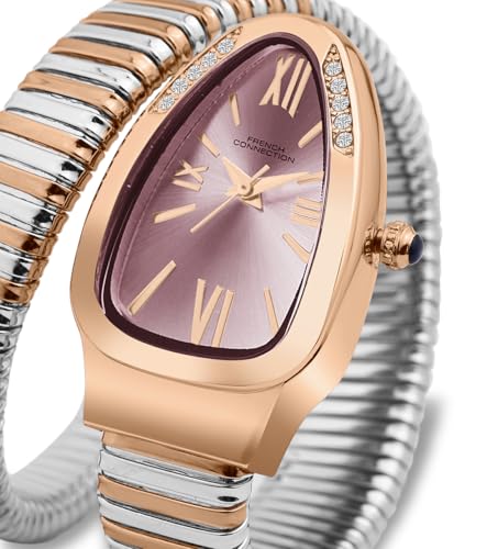 Image of French Connection Eternelle Curve | Pink Dial with Rose Gold Case | Flexible Wrap Bracelet Strap | Crystal Accent Design | Roman Numerals Analog Watch for Women - FCN0142RTM