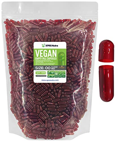 Image of XPRS Nutra Size 00 Empty Capsules - 5000 Count Empty Vegan Capsules - Vegetarian Empty Pills - DIY Vegetable Capsule Filling- Veggie Pill Caps (Clear Red)