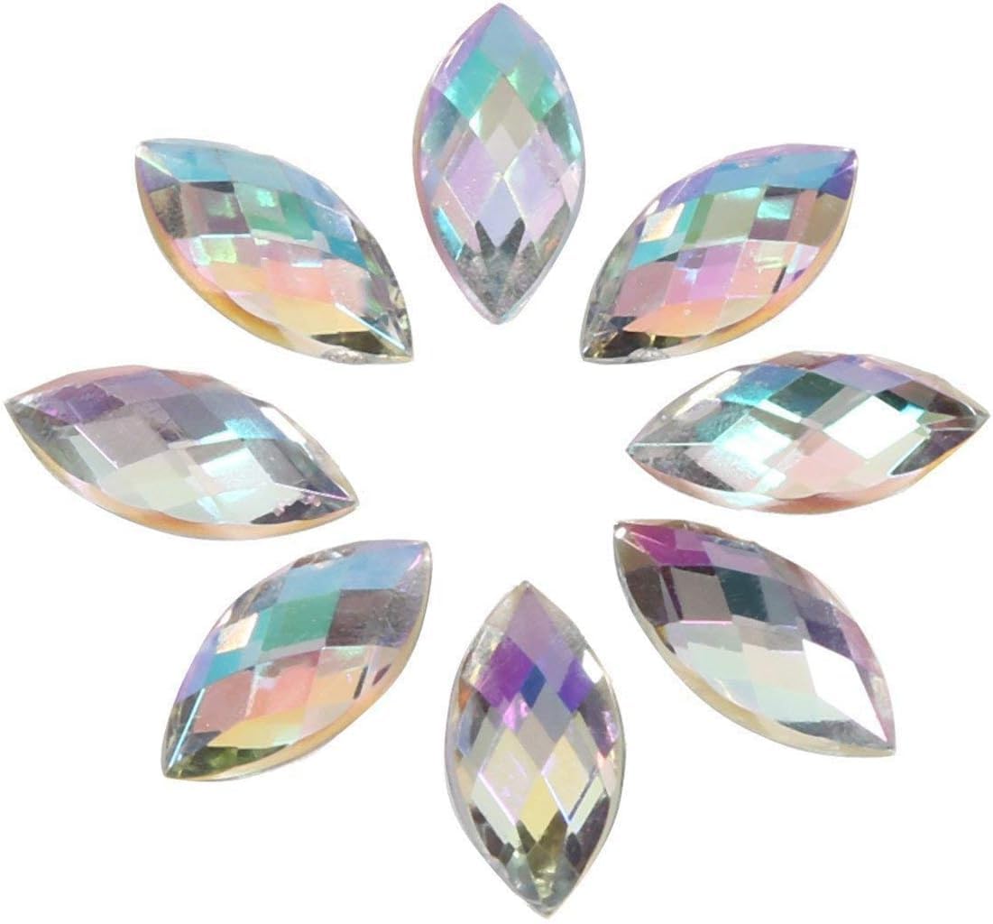 White : 500Pcs Crystal Rhinestones,7mmx15mm Acrylic Stick On Flat Back Horse Eye Shape Decor For Clothes Phone (White)-image-41