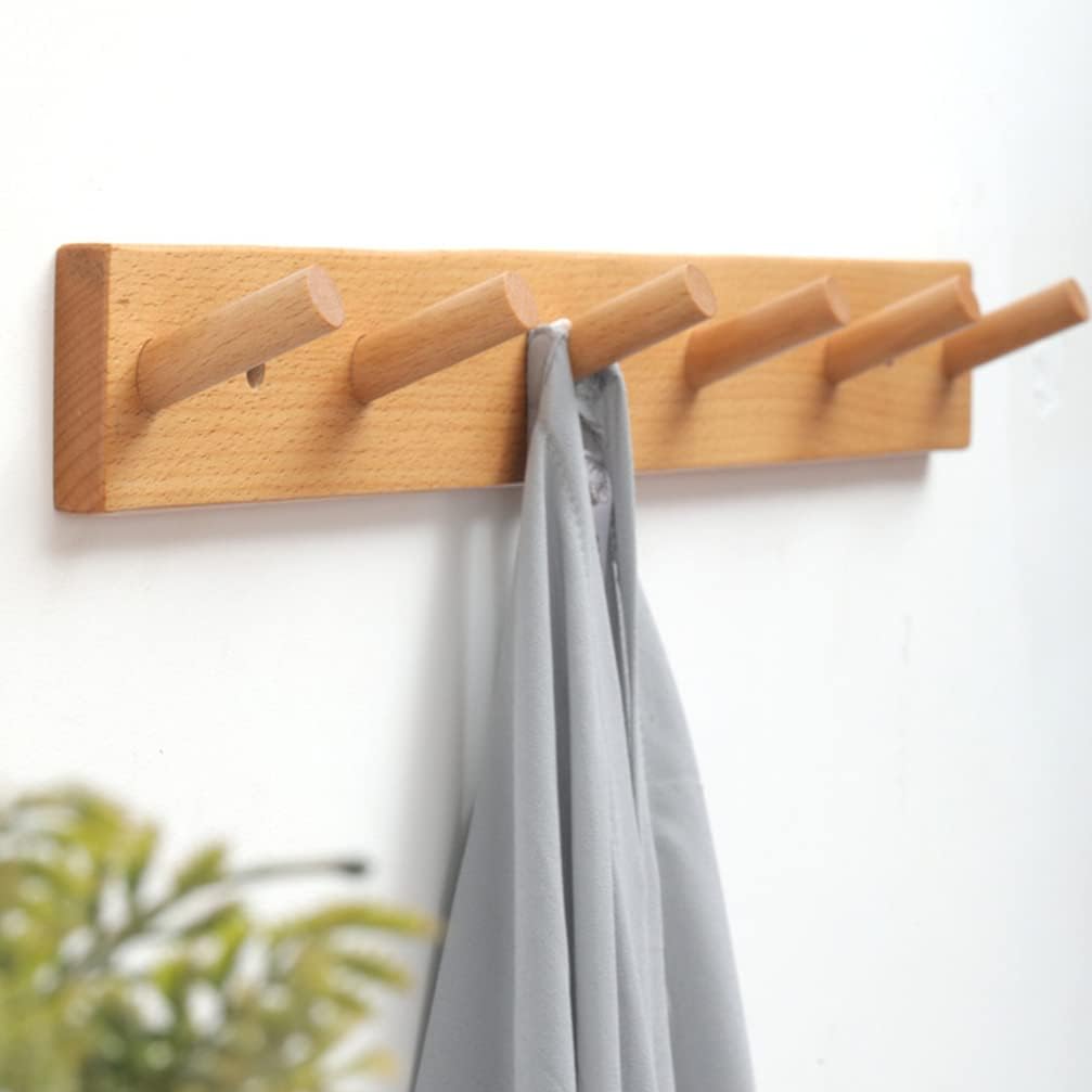 Operitacx Creative Wooden Wall Hooks Punch Strong Adhesive Hangers for Coats Bags Easy Install Hooks Natural Color for Home Organization image 5