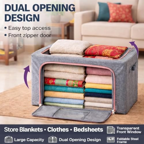 Image of DecorTwist Cloth Storage Organiser Box with Zipper Window | Foldable Wardrobe Storage | Dustproof & Stackable Style 15 (Style 4, Pack of 1)