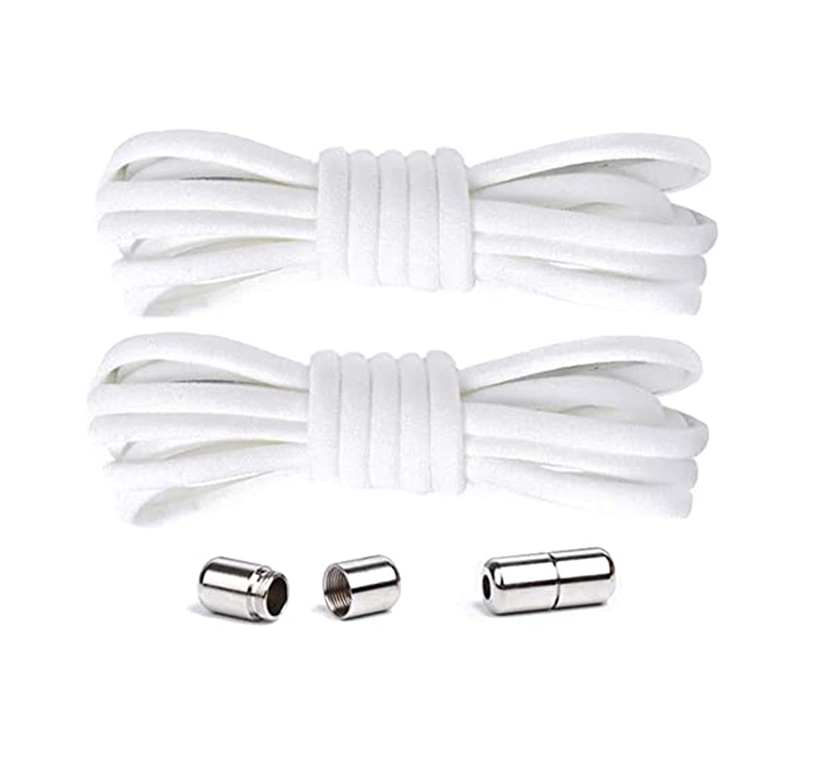DELFINO[1 Pair - 2 Pcs] Shoelace No Tie Elastic Shoelaces for Users with Limited Finger Strength Hand Kids Adults Elderly Men Women Flat Oval Athletic Thick Shoe Laces Strings£¨White£©