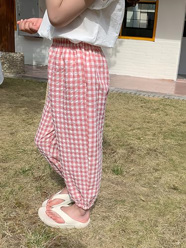 Image of BINIDUCKLING Toddler Pull Up Loose Gingham Girls Pants