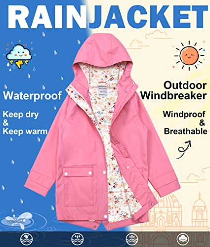Image of maoo garden Girls Boys Rain Jacket Lightweight Waterproof Raincoat Hooded Lined Long Windbreaker