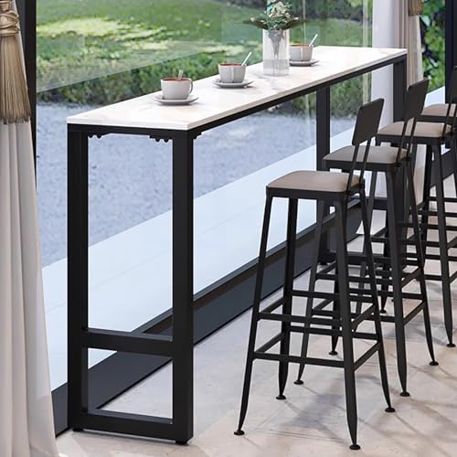 Faux Marble Bar Table, Rectangular Console Table with Iron Base, Long Trestle Dining Table for Kitchen & Coffee Bar, Stylish Modern Furniture, No Stools Included