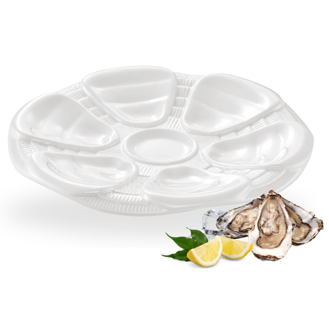 2-er Set Austernteller Porzellan für 6 Austern Ø 25cm, Zubehör für Restaurant, Hotel, Gastronomie, Austernplatte im klassischen Design, Teller zum Servieren von Meeresfrüchten