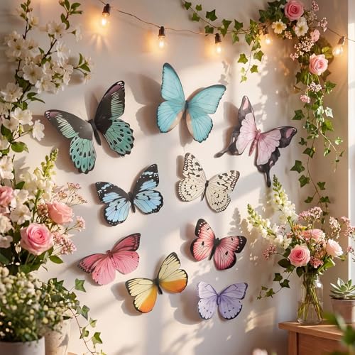 Lerheedi 18 Pcs Large Butterfly Party Decoration 2 Sizes 3D Paper Butterfly Wall Decor Hanging Realistic Butterflies for Birthday Baby Shower Wedding Decoration, Paper Flower for Wall Decor