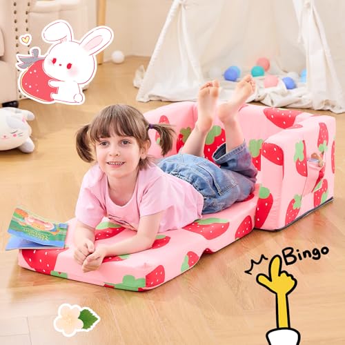 image for IFNOW Toddler Couch, Kids Chair Couch, 2-in-1 Kids Couch Fold Out, Con