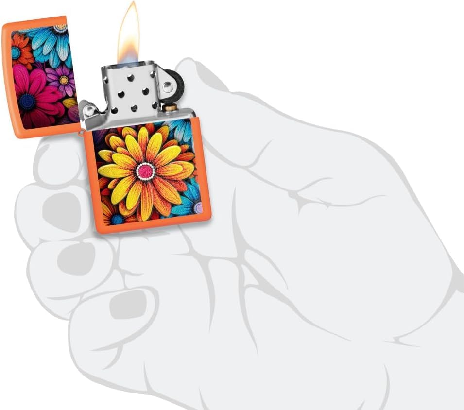 Encendedor Zippo con grabado personalizado diseño flores naranja mate miniatura 5