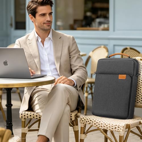 TiMOVO Funda para Portátil para MacBook Air 13 Pulgadas 2026 Modelo A3449/A3240 con Chip M5/M4, Estuche de Transporte con Asa y Correa de Hombro, Gris Negro