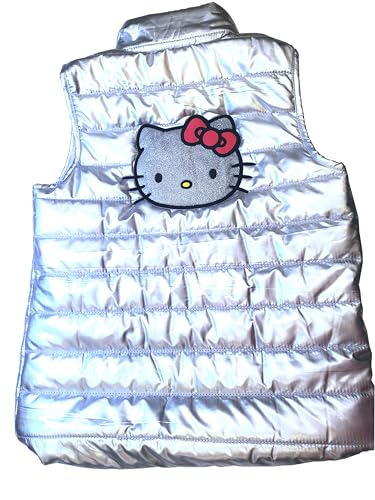 Hello Kitty Puffer Vest for Girls - Silver Sanrio Puffer Vest plus Stickers | Hello Kitty Silver Sleeveless Jacket for School3