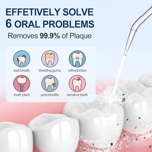 MOCEL Irrigador bucal dental de agua con 5 modos, limpiador de dientes de agua inalámbrico de 350 ml, 6 puntas, IPX7, impermeable, recargable, portátil, potente batería para viajes y hogar, cuidado de - imagen 3