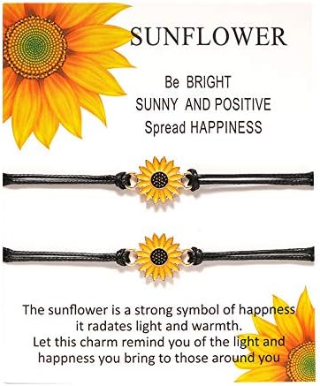 Miniatura 5 de Pulseras de girasol de moda para hombres y mujeres, hechas a mano, trenzadas con cuerda negra, dije de amistad, tarjeta de deseos, surf, joyería de