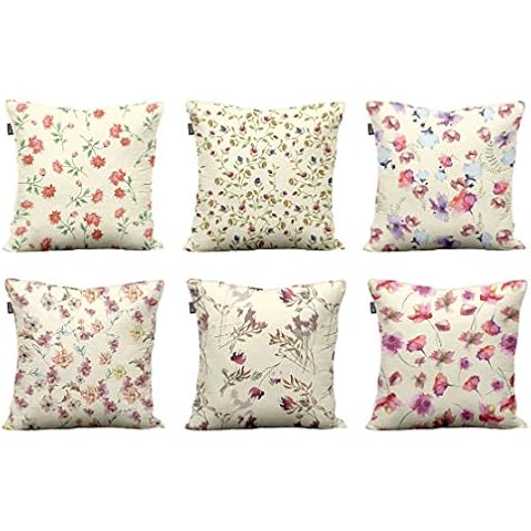 S4Sassy Yellow Pack of 6 Polyester Dupion Printed Decorative Throw Square Pillow Case Sofa Flower Floral Cushion Cover-18 x 18 Inches Cover