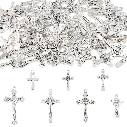 MakemadeDIY Assorted 70Pcs Cross Metal Pendants Charms for Jewelry Making