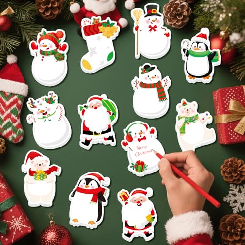JSRQT 12 Stück Haftnotiz Weihnachten, Selbstklebende Notizzettel mit Süßes Weihnachtsmuster, Mini Haftnotiz Klebezettel Sticky Notes, Abnehmbare Haftnotizen für Partygeschenke, Xmas Heimdekoration