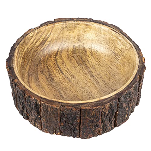 GoCraft Rustic Mango Wood Bowl with Tree Bark - 19.1 x 7 cm - Decorative Wooden Bowl for Potpourri Snack, Nuts, Salad