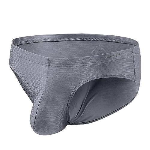 Mens Sexy Silk Bulge Enhancing Underwear Pouch Low Rise Bikini Briefs Grey XL