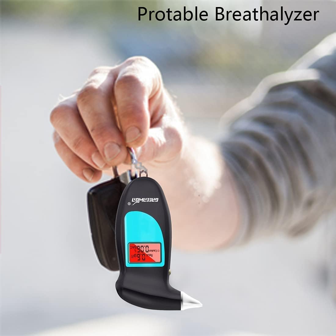 GREENWON Breathalyzer Keychain Digital Alcohol Tester Detector Breath Analyzer Audible Alert Portable with LCD Display and Replacement Mouthpiece Personal Use B/Black