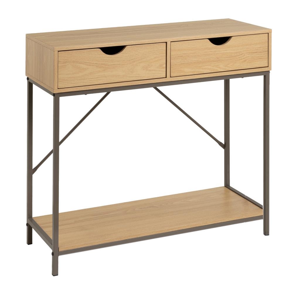 LOLAhome | Mueble Recibidor | Consola Auxiliar| Mesa Estrecha y Alta para Entrada Salón Habitación o Cocina Madera y Metal | 75x80x30 cm Madera | 2 Cajones Moka