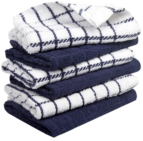 Image of Bumble Dish Cloths (6 Pack) | 12 inch x 12 inch | 100% Cotton Kitchen Towels | 405 GSM | Soft, Highly Absorbent & Durable Dish Towels for Kitchen | Navy
