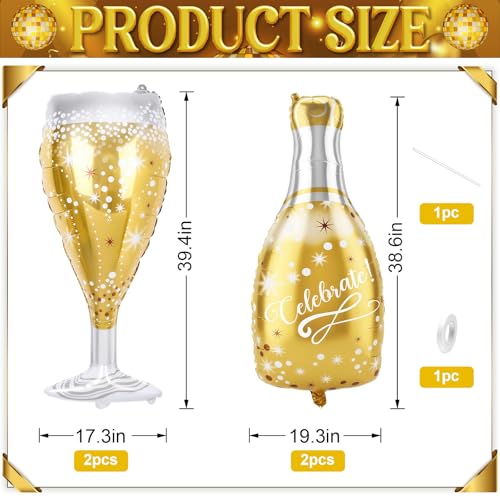 Image of 4PCS Champagne Balloons, Gold Champagne Bottle Balloons and Champagne Glass Helium Foil Balloon for Birthday Bachelorette Engagement Wedding Bridal Shower Graduation Anniversary Party Decorations