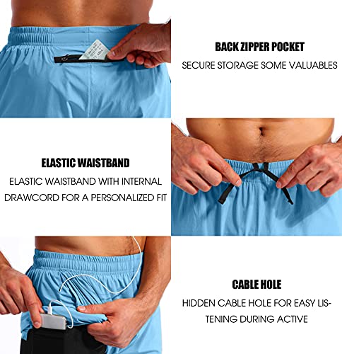 Image of Pudolla Men's 2 in 1 Running Shorts 5 inch Quick Dry Gym Athletic Workout Shorts for Men with Phone Pockets