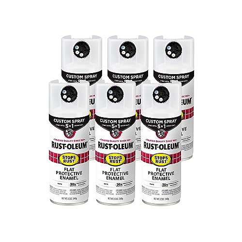 Image of Rust-Oleum Stops Rust Custom 5-in-1 Spray Paint, Flat White | Rust Preventive Protective Enamel, Multi Surface (Metal, Wood and More), Adjustable Dial for Better Control, Fast Dry, 6 Pack