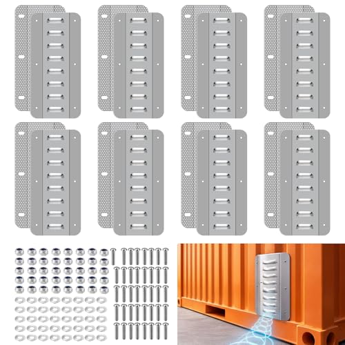 Hicarer 8-Pack Shipping Container Vent Kit Heavy Duty Galvanized Steel with Aluminum Screens Anti-Condensation Ventilation System for Shipping Container Includes 144-Piece Stainless Hardware Set