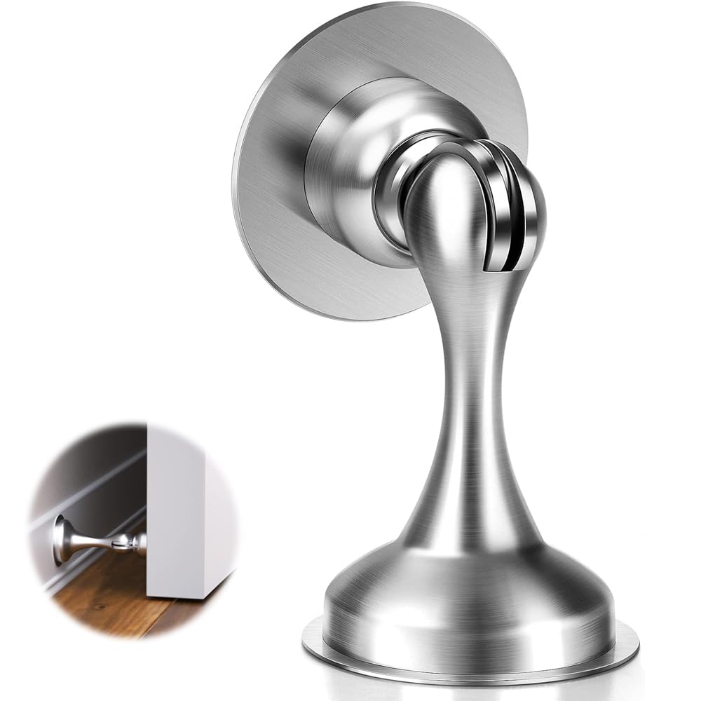 Magnetic Door Stop, Stainless Steel 201 Door Catch Holder, No Drill Doorstop with 3m Self Adhesive Tape,Screws for Stronger Wall & Floor Mount, Hold Door Open