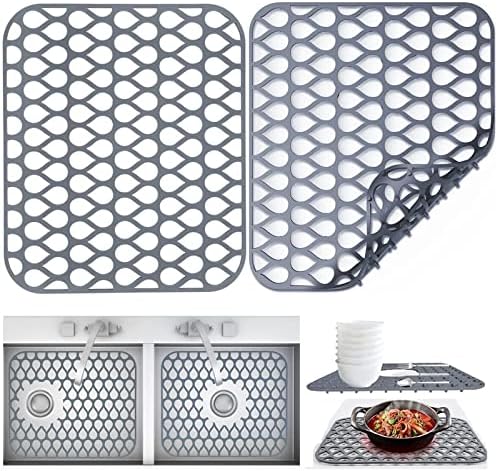 Kitchen Sink Mat, Sink Protectors for Kitchen Sink, Silicone Sink Mats for Stainless Steel Sink, Silicone Drying Mat Dish Dryer Mats, Can be Cut for Center Drain or Rear Drain (13.58"x11.6")