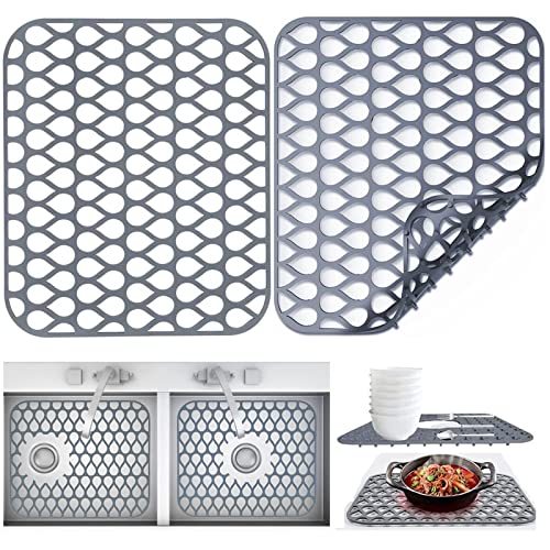 Kitchen Sink Mat, Sink Protectors For Kitchen Sink, Silicone Sink Mats For Stainless Steel Sink, Silicone Drying Mat Dish Dryer Mats, Can Be Cut For Center Drain Or Rear Drain (13.58"X11.6") #TOP1