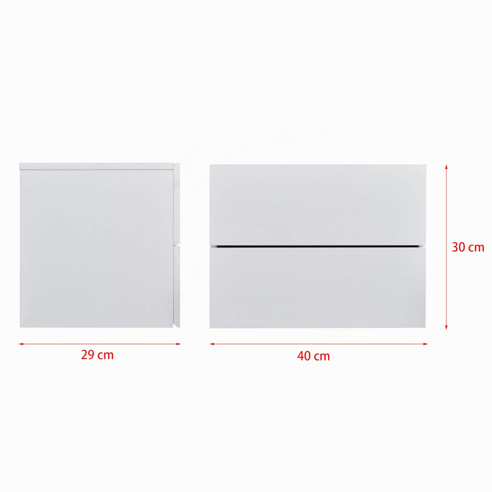 [en.casa] Table de Chevet Flottante Armoire Murale avec 2 Tiroirs Meuble Suspendu Table de Nuit Rangement Pratique Panneau de Particules Chambre Entrée Salon 40 x 29 x 30 cm Blanc