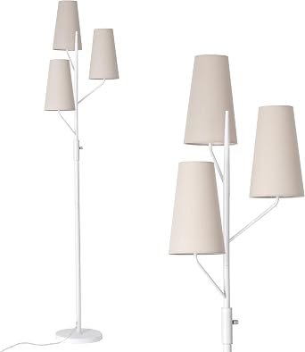 SRJJA Industrial Floor Lamp for Living Room, 70" Tall 3-Light Tree Standing Lamp with White Pole, Farmhouse Rustic Reading Floor Lamps for Bedroom, Office and StudyBulb Not Included