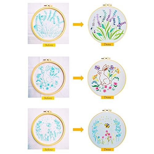 3 Pack Spring Easter Embroidery Kit With Pattern And Instructions For Beginners Adults Spring Plants Flower Rabbit Butterfly Kit Craft Stamped Embroidery Starter Including Hoop Needles Color Threads #TOP4