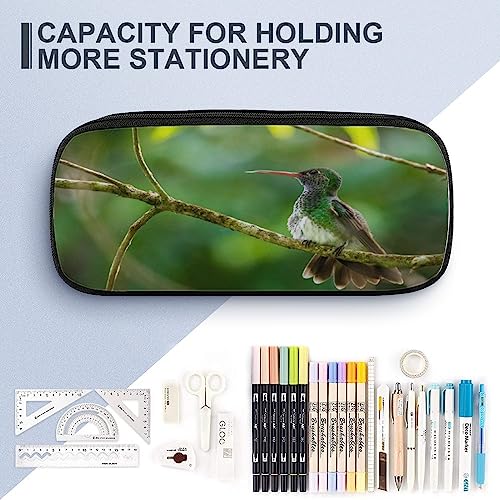 Fionel A-Small-Green-Bird Pu Leather Quad Pen Case Zipper Pencil Pouch Holder For Pens Case Office Storage Box Organizer Pen Bag(8×1.5×3.5 In) #TOP3