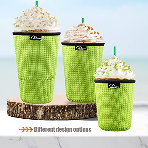 Image of Reusable Iced Coffee Insulator Sleeve for Cold Beverages and Neoprene Cold Coffee Cup Sleeves Cooler Cover 16-24OZ for Coffee Cups, McDonalds, Dunkin Donuts, More (Embossed Neon Green)