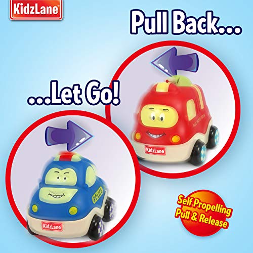 Kidzlane Pull Back Cars For Toddlers | Baby Toy Cars For 1 To 3 Year Old Boy Or Girl | Soft & Sturdy Pull Back Car Toys | Set Of 4 | Toddler Car Toys, Baby Car Toy #TOP4