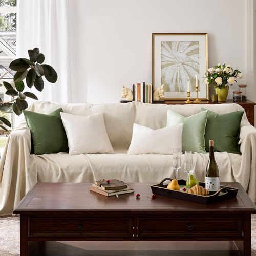 Image of GIGIZAZA Decorative Throw Pillow Covers 16x16,Ivory Square Couch Pillow Covers,Velvet Sofa Boho Cushion Pillows