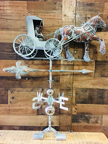 Barter Post Large Hand Crafted 3D Horse & Buggy WEATHERVANE - Copper Patina Finish - Outside House or Outdoor Yard Accent - Carriage - Surrey