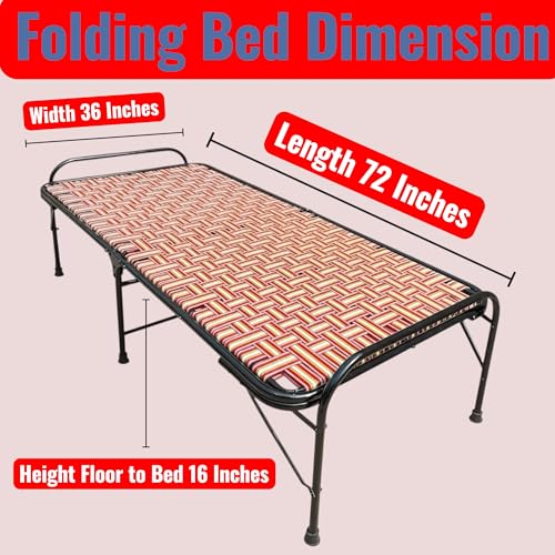 Image of Nattnak Heavy Duty Folding Bed, Multicolour, Dobule Frame, Double-Layer Nylon Niwar, 3ft x 6ft | No Assembly Required | Double Frame
