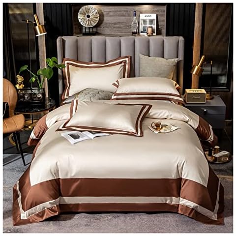 XIAOJUN Egyptian Cotton Patchwork Stripe Duvet Cover Soft Bedding Fitted Bed Sheet Pillowcase (Color : A, Size : Double 200x200 4pcs) Cover