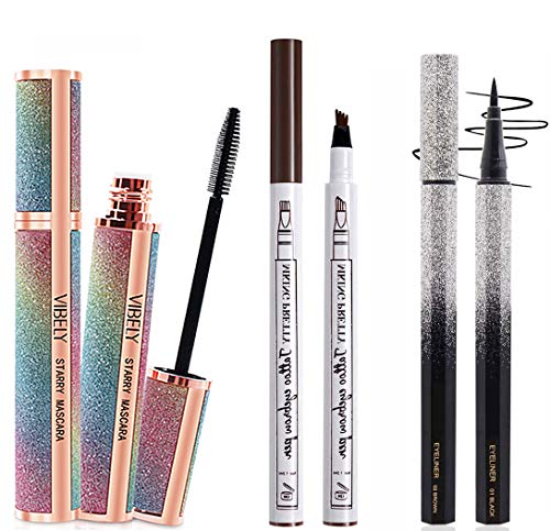 Silk Fiber Mascara for Longer, Voluminous Eyelashes,Natural Waterproof Smudge-Proof, With Eyelash Curler Thicker,All Day Exquisitely Long, Smudge-Proof Eyelashes 3 styles (Black/Brown))