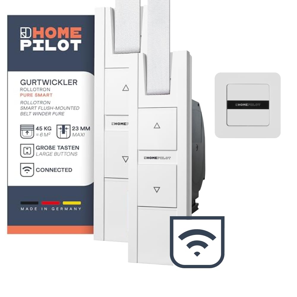 Home Pilot Kit de volet roulant : 2 enrouleur de sangle RolloTron Pure Smart + bouton mural intelligent pour télécommande de l'enrouleur de sangle électrique