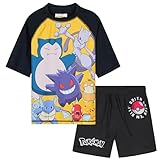 Get Trend Pokemon Conjunto de Bañador Niño Natacion Adolescente Pikachu Genga 2 Piezas Camiseta y Pantalones Cortos (9-10 Años, Negro Pokemon)