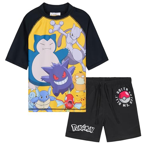 Get Trend Pokemon Conjunto de Bañador Niño Natacion Adolescente Pikachu Genga 2 Piezas Camiseta y Pantalones Cortos (7-8 Años, Negro Pokemon)