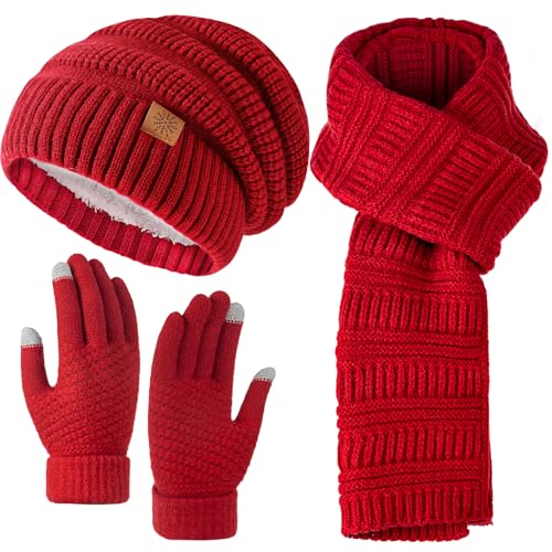 Winter Beanie Hat Scarf Gloves Set